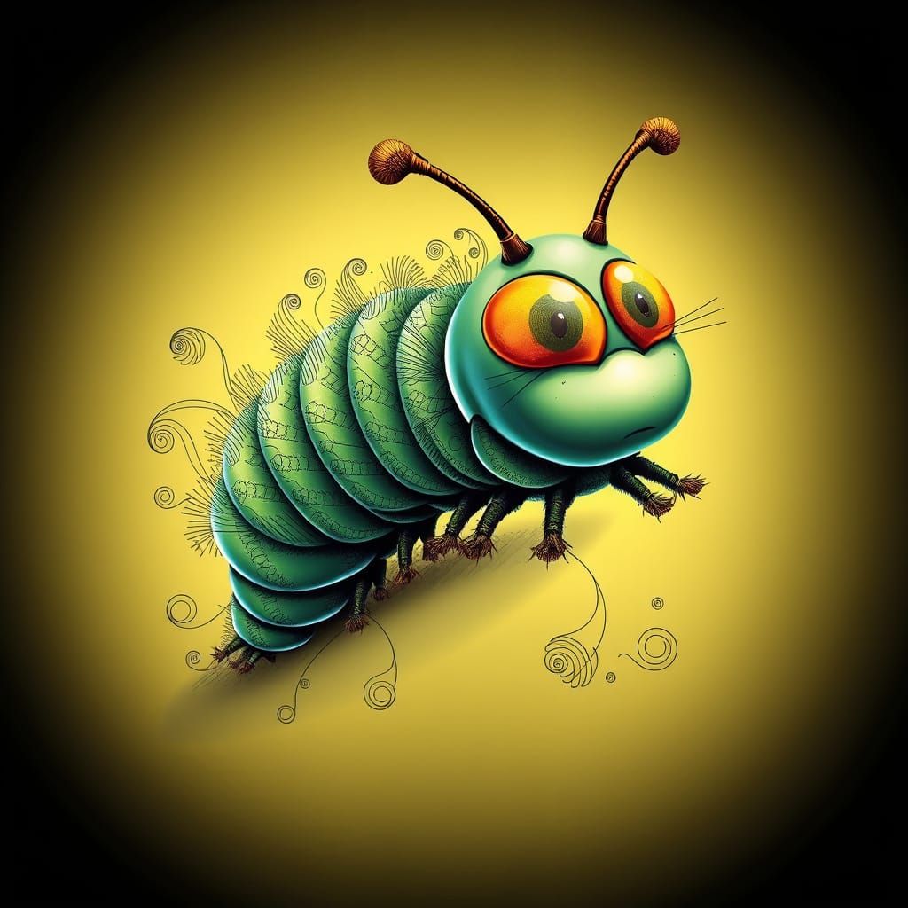 Excited Caterpillar in Abstract Vector Fractal Style