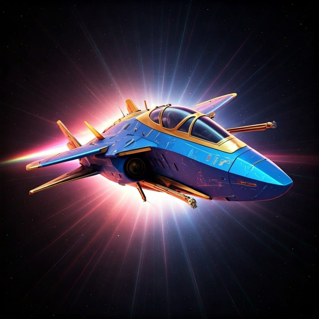 Neon Space Fighter at Lightspeed in Synthwave Style