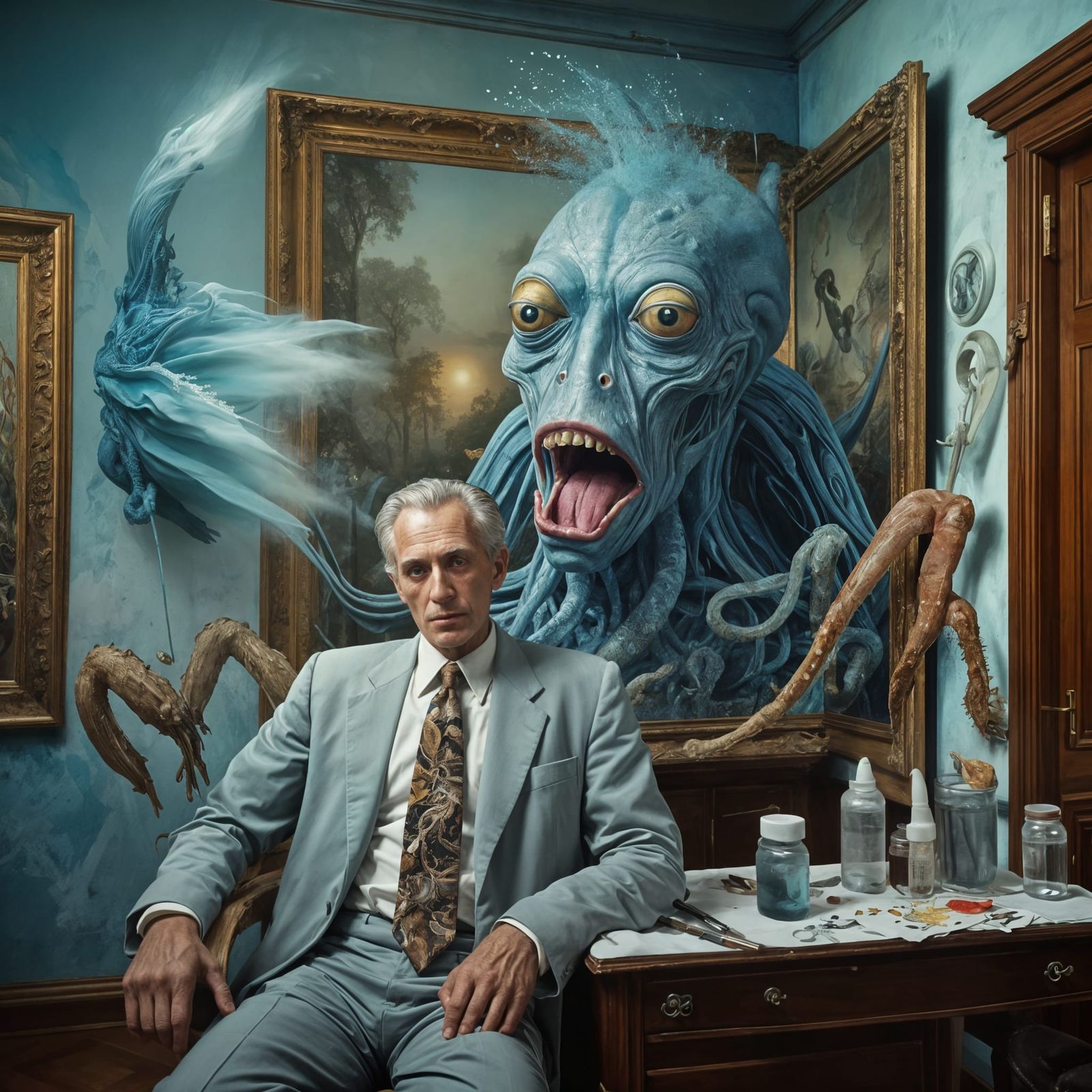 Surreal Portraits in Opulent Mansion: Magical Realism