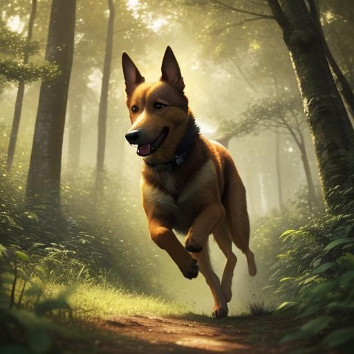 Podengo Português in Lush Forest: Conceptual Realism