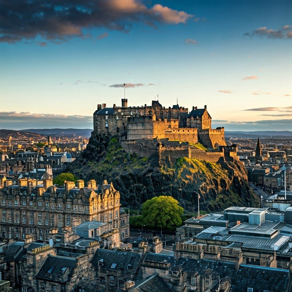 Edinburgh Castle Sunset in Romantic Style