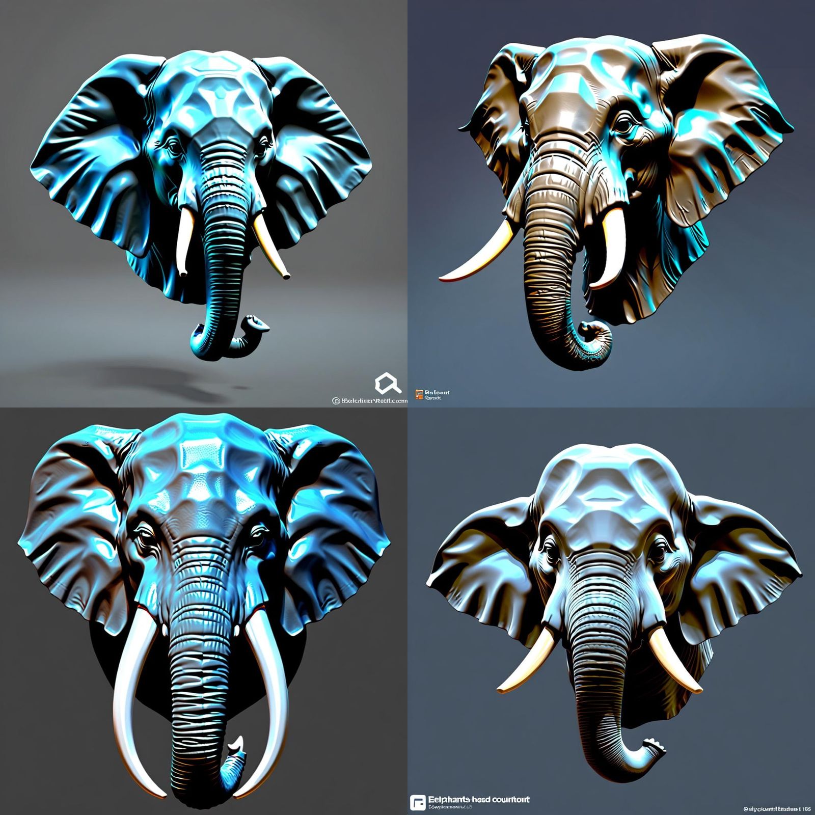 Low Poly Elephant Head Geometric Rendering