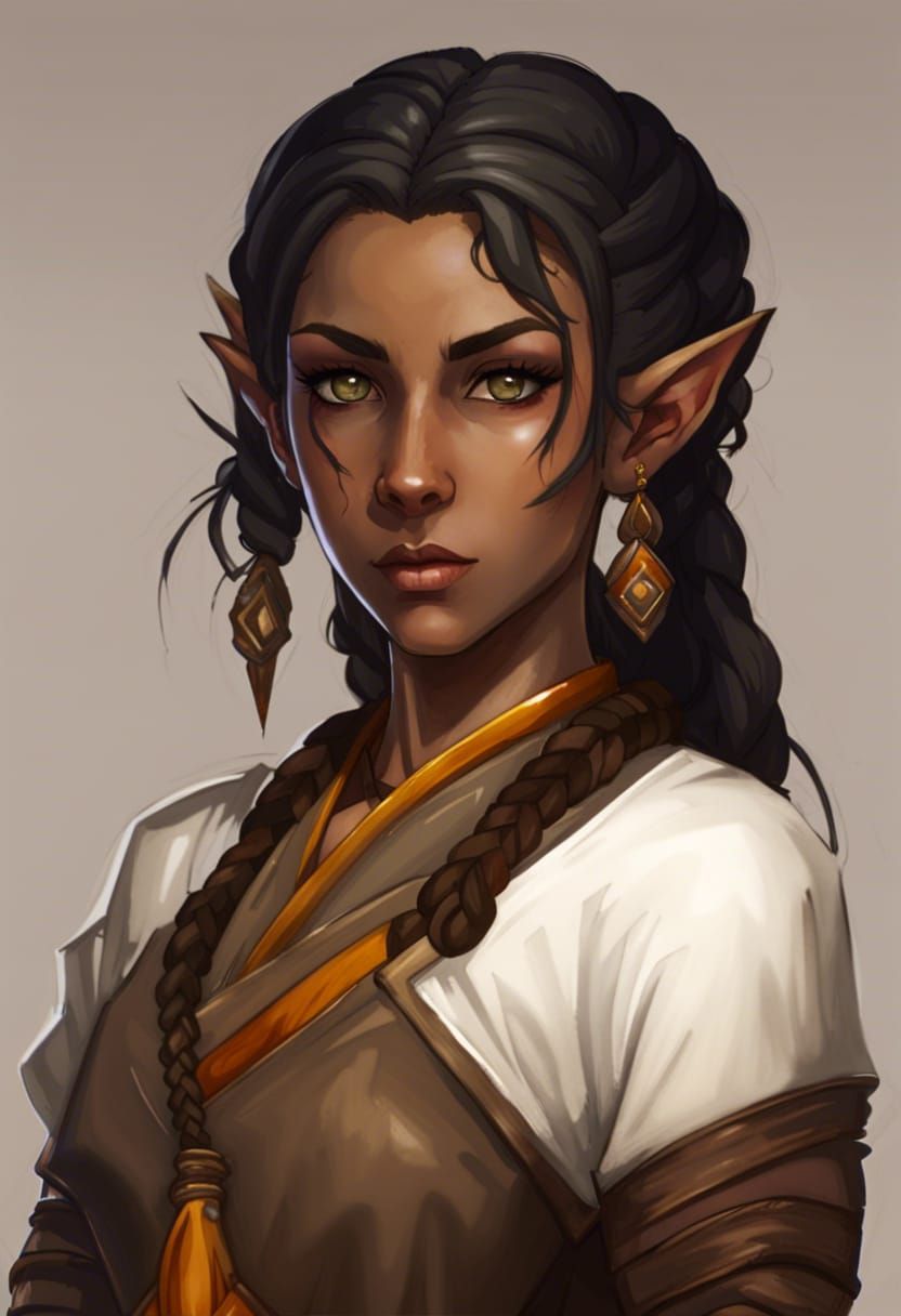 Half Elf Female Monk with Braided Hair