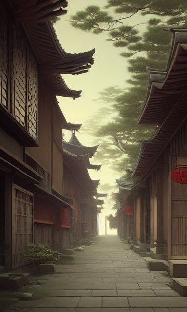 Japanese Alleyway in Cyberpunk Oil Painting Style