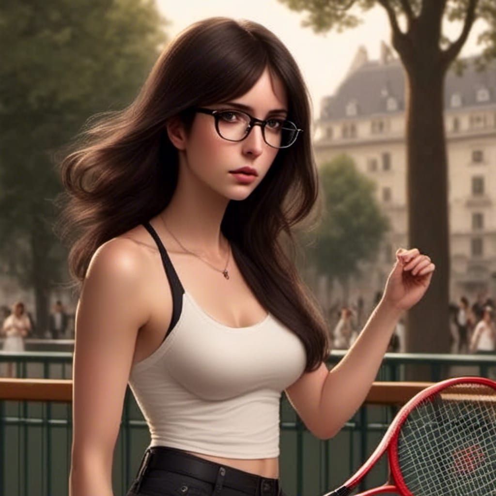 Alluring Tennis Player with Glasses in Hyperrealism Style