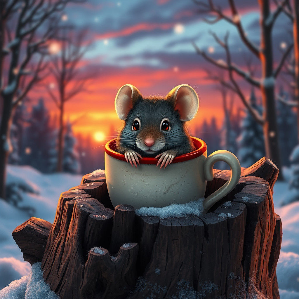 Mouse in Coffee Mug: Dreamy Illustration