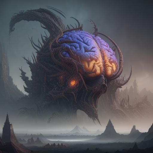 Detailed Brain Matte Painting in Fantasy Style