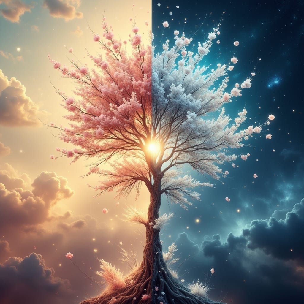 Dreamlike Split Artwork in Magical Realism Style