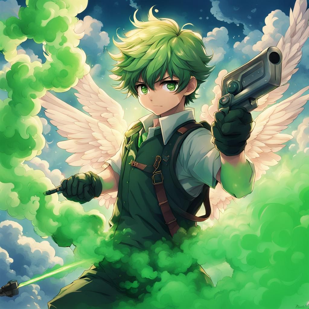 Cupid with Green Smoke in Anime Style