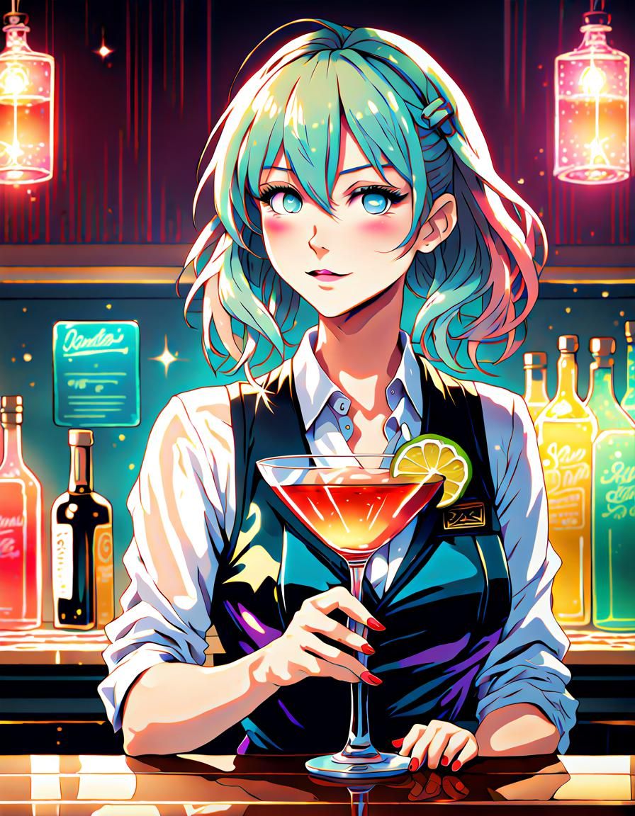 Anime Bartender with Sparkling Cocktail in 4K HD