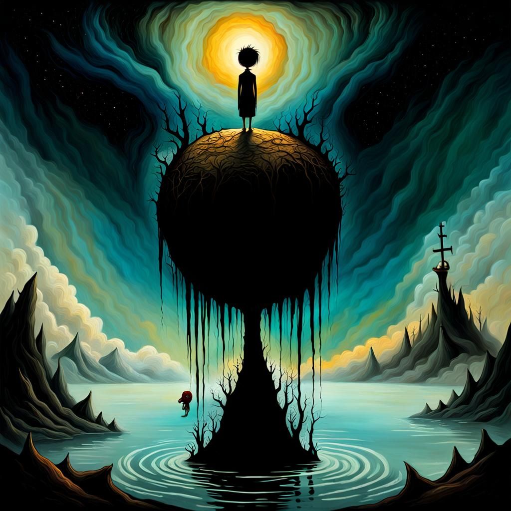 Surreal Face with Melting Clocks in Pop Surrealism Style