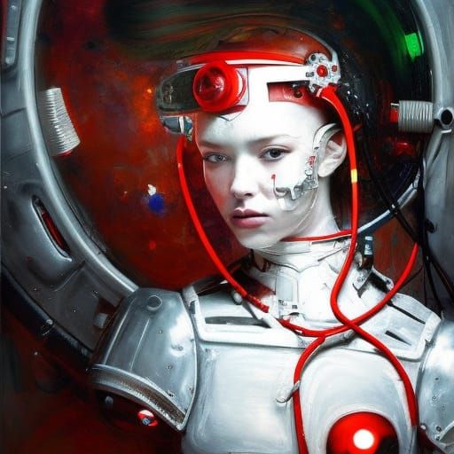 Cyborg Girl in Shiny Titanium Armor