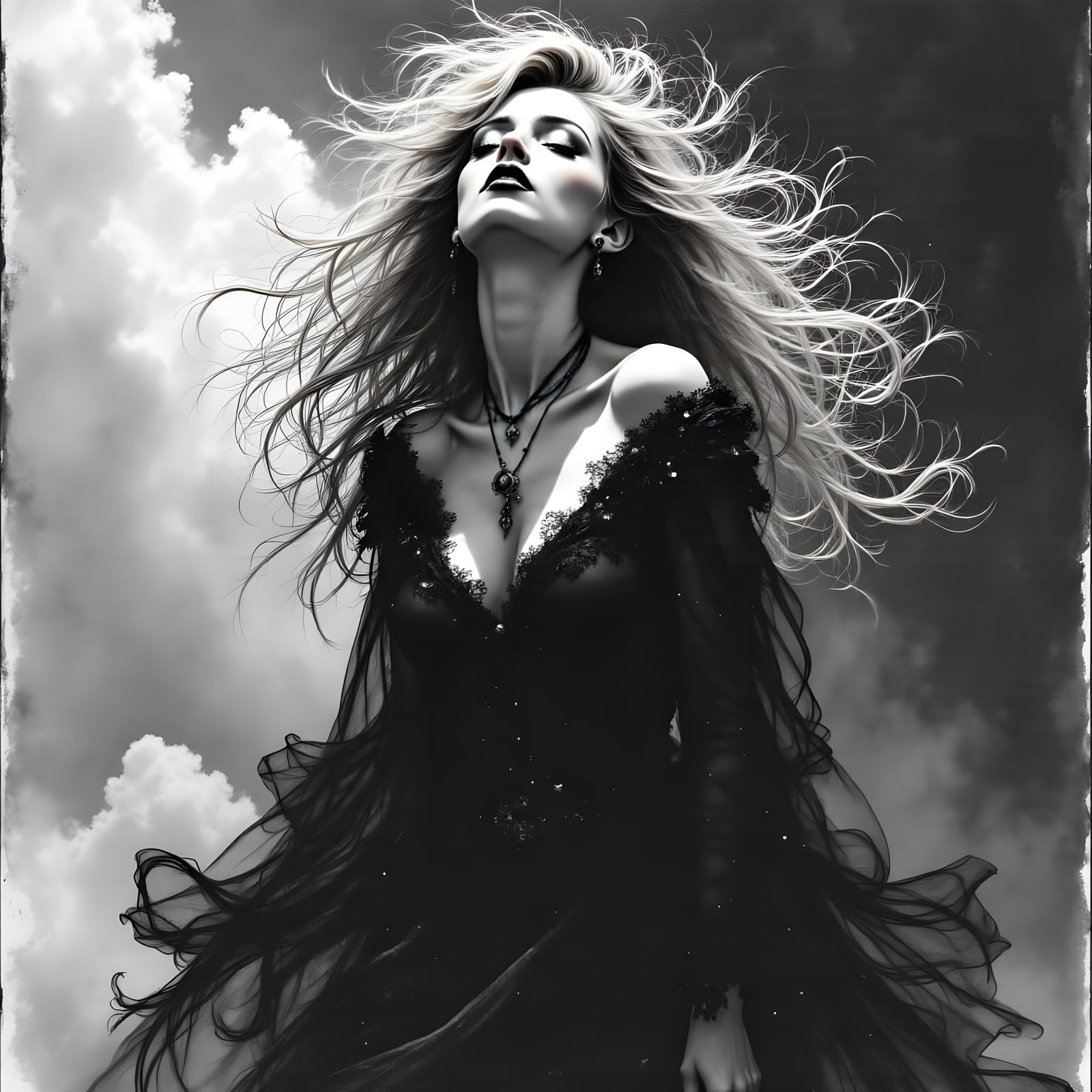 Norse Goddess Portrait in Charcoal Sketch Style