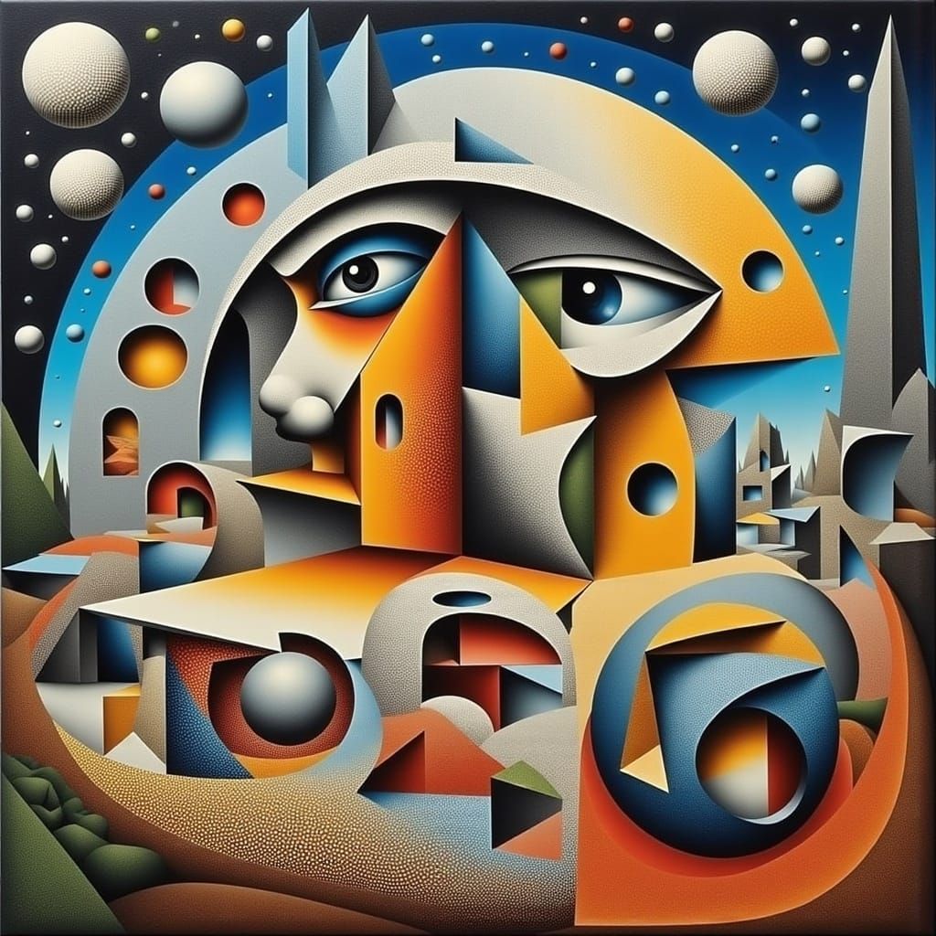 Abstract Geometric Composition in Futuristic Cubist Style