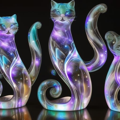 Cosmic Twin Marble Cat Fountain in Mixed Media