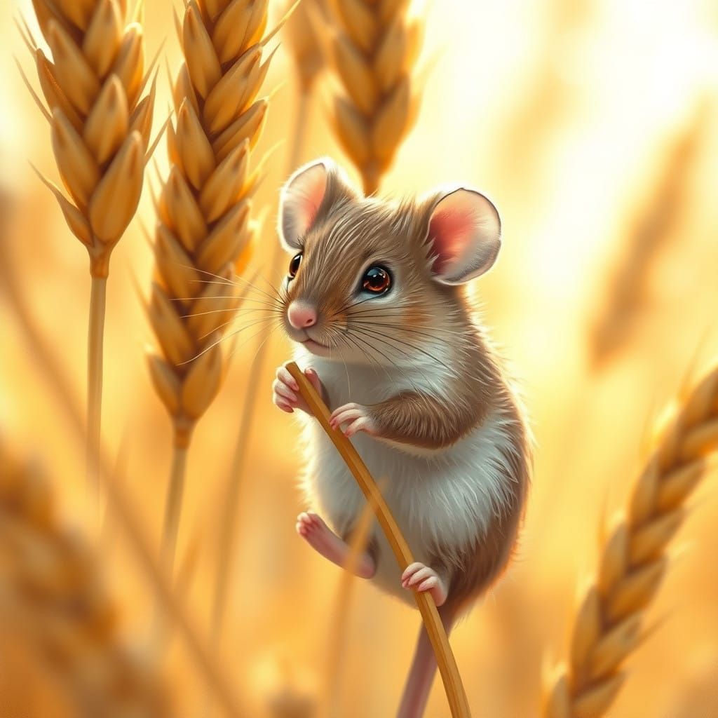 Whimsical Harvest Mouse in Golden Wheatfield