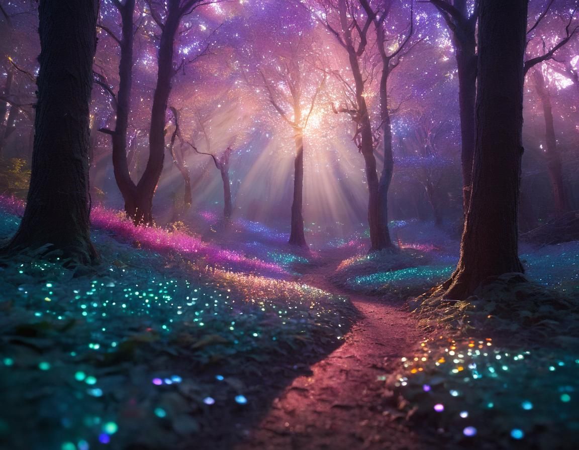 Iridescent Crystal Forest in Magic Hour Lighting