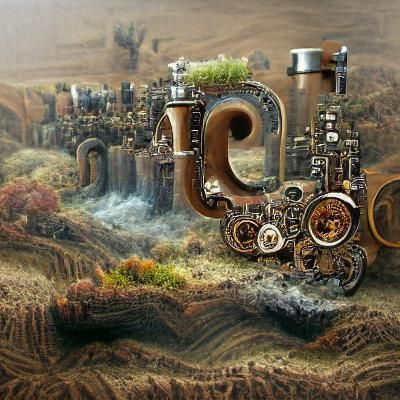Steampunk Alphabet Landscape: AI Generated Art