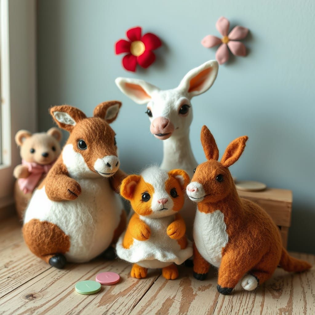 Charming Felted Animal Friends in Pastel Colors