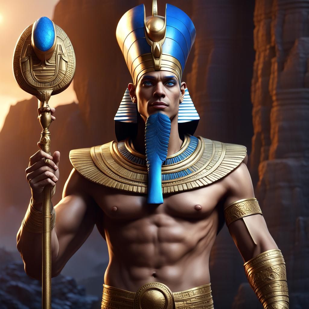 Egyptian God of Lightning Holds Boulders: Digital Art