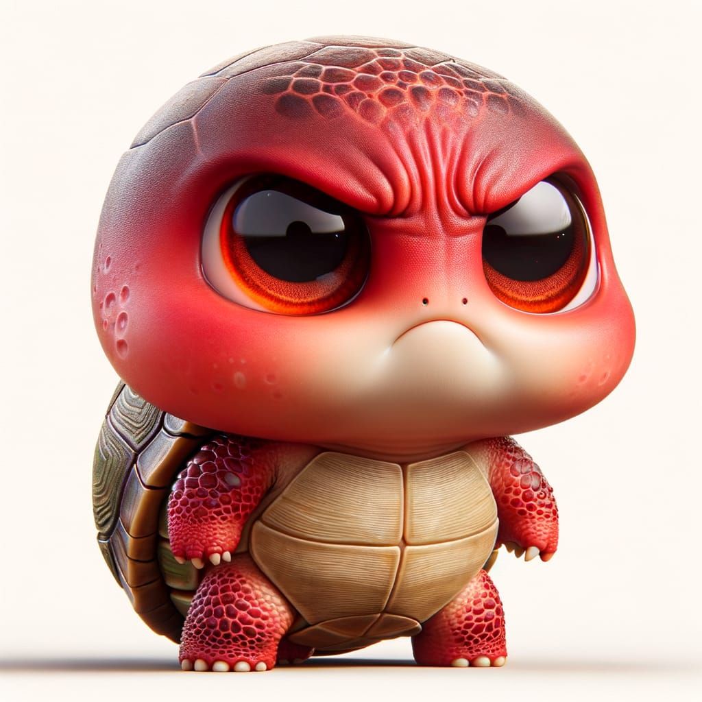 Hyper-Realistic Angry Turtle in Chibi Style