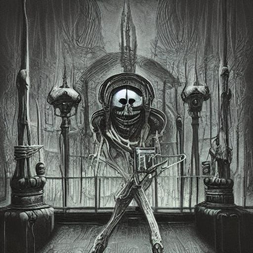 Goth Model with Antique Tarot Card in Surreal Coffee Shop