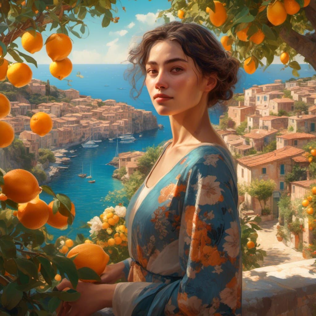 Mediterranean Woman Portrait in Art Nouveau Style