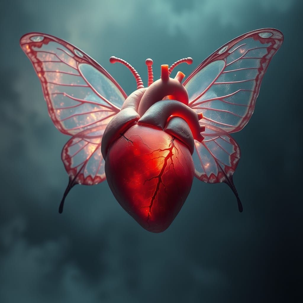 Surreal Heart with Butterfly Wings: Cosmic Fusion