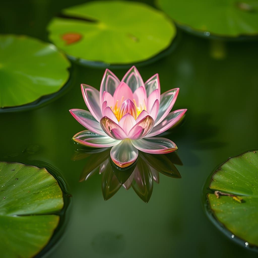 Impressionist Water Lily in Glassy Pond
