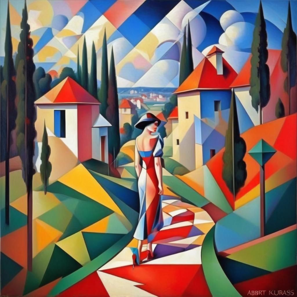 Abstract Cubism Trail in Euclidean Landscape