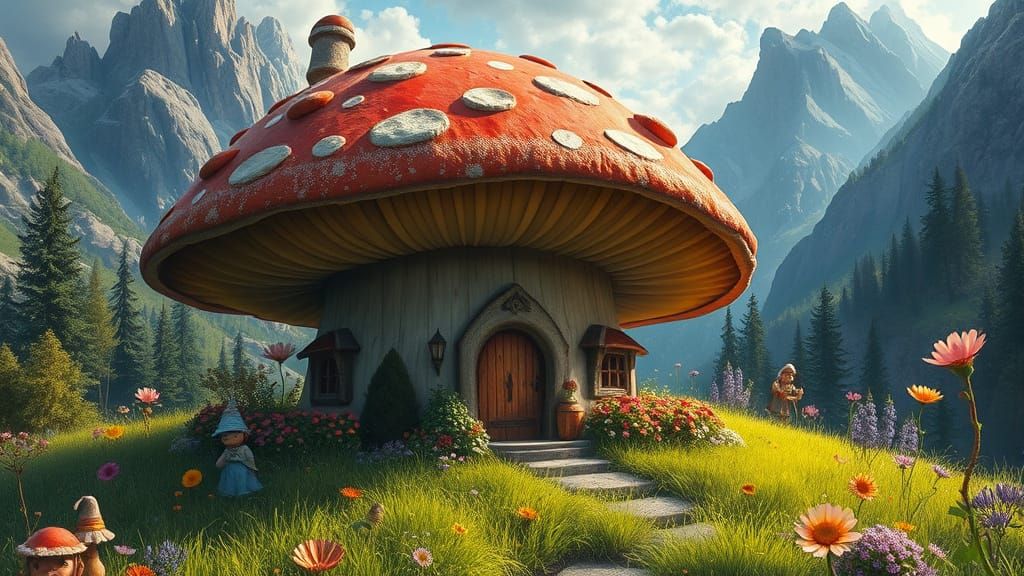 Majestic Mushroom Abode in Whimsical Miniature World