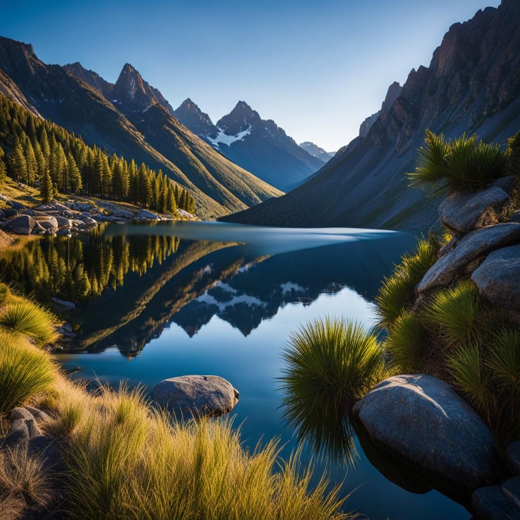 Untouched Wilderness: Alpine Lake in a Mountain Range