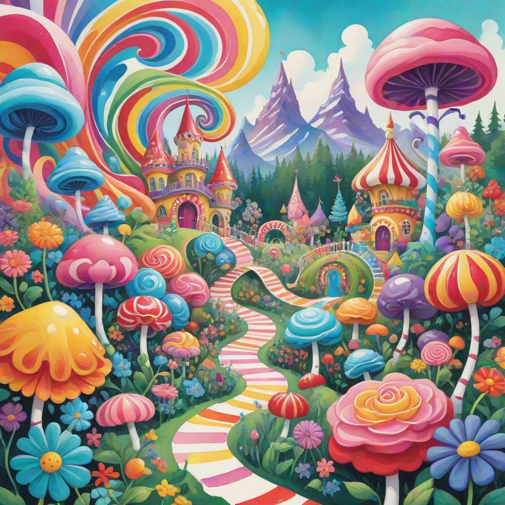 Celestial Wonderland in Vibrant Gouache Swirls