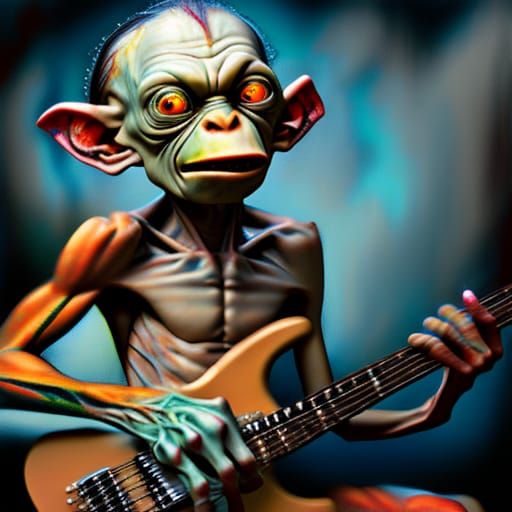Gollum Plays Guitar in Idealized Painting