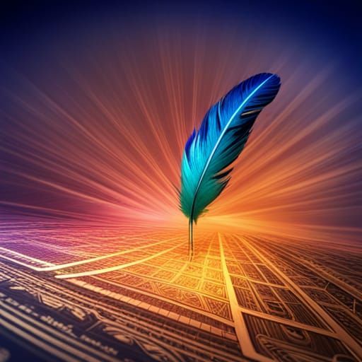 Golden Feather on Magical Tablet in 3D