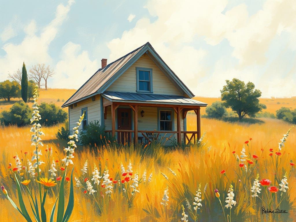 Cozy Prairie Cottage in Soft Impressionist Light