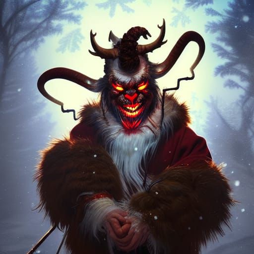 Detailed Christmas Krampus Portrait in Art Nouveau Style