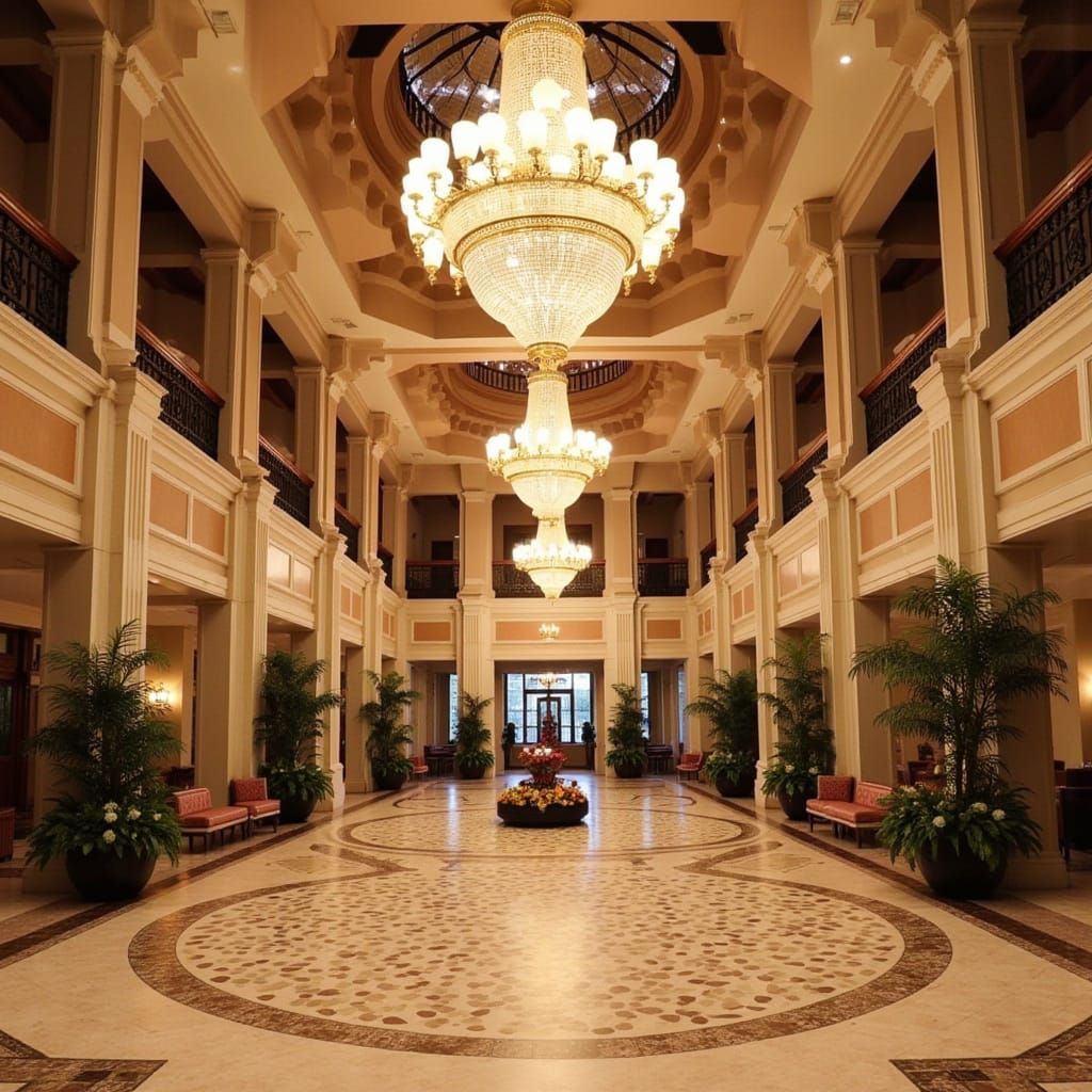 Elegant Art Deco Hotel Lobby in a Blend of Opulent Styles