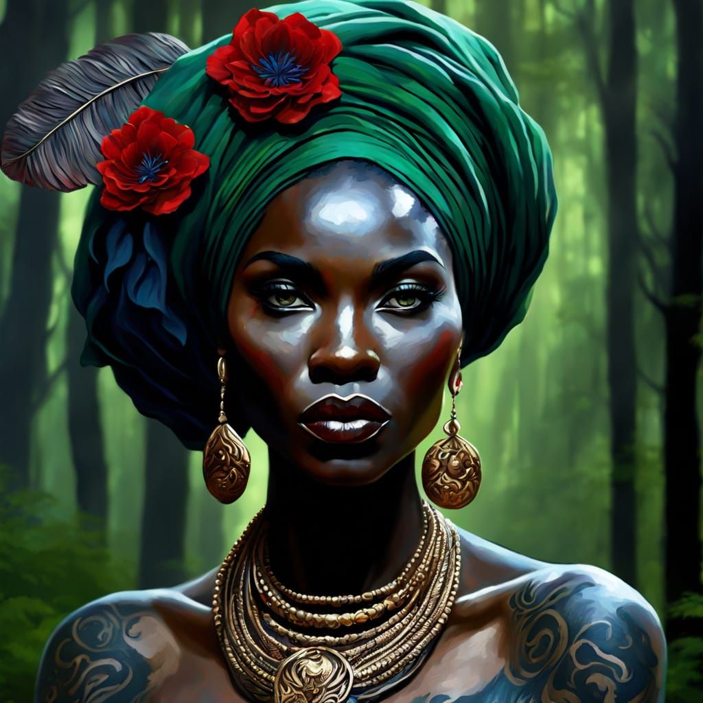 Voodoo Queen in Impasto Oil Painting Style