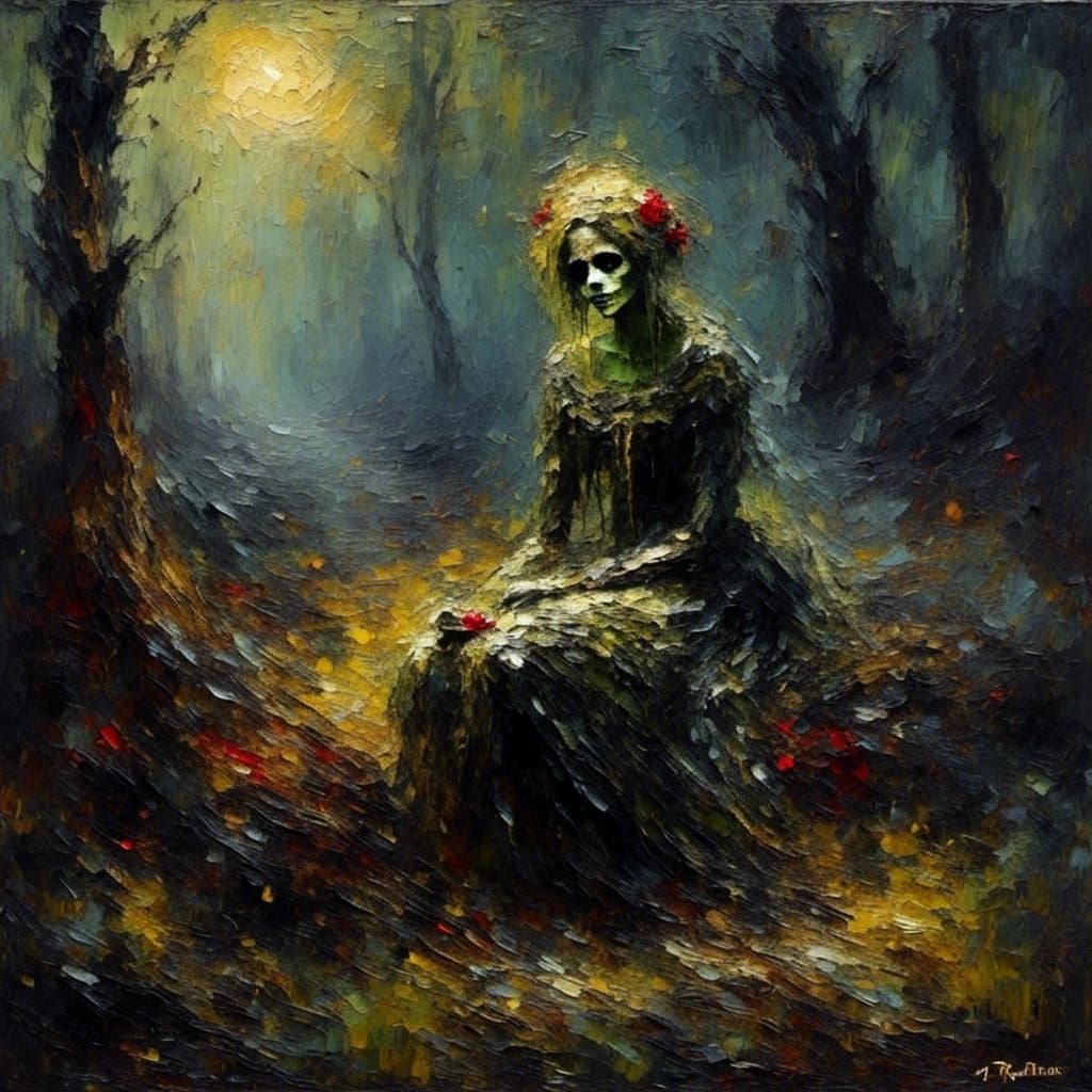Sinister Forest Landscape in Impasto Style