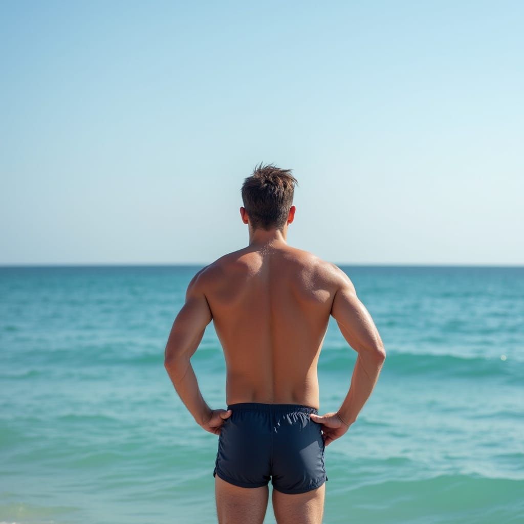 Inspiring Sea View: Man Gazing at the Open Ocean