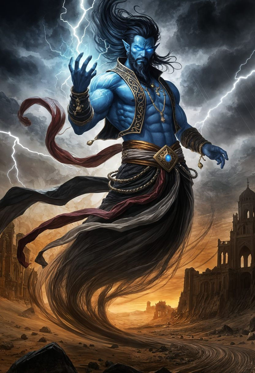 Mystical Djinn Conjured in a Stormy Desert Night
