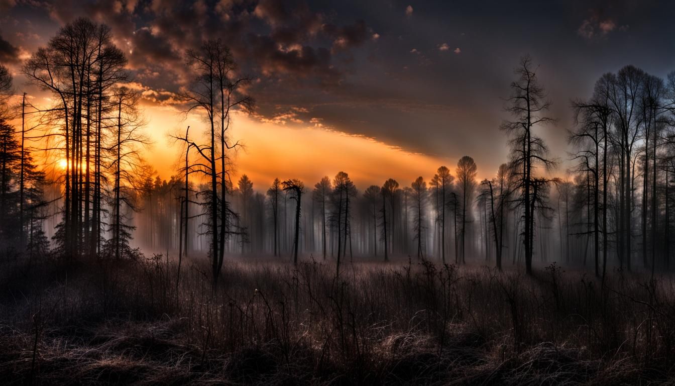 Apocalyptic Dawn Over Forest Clearing