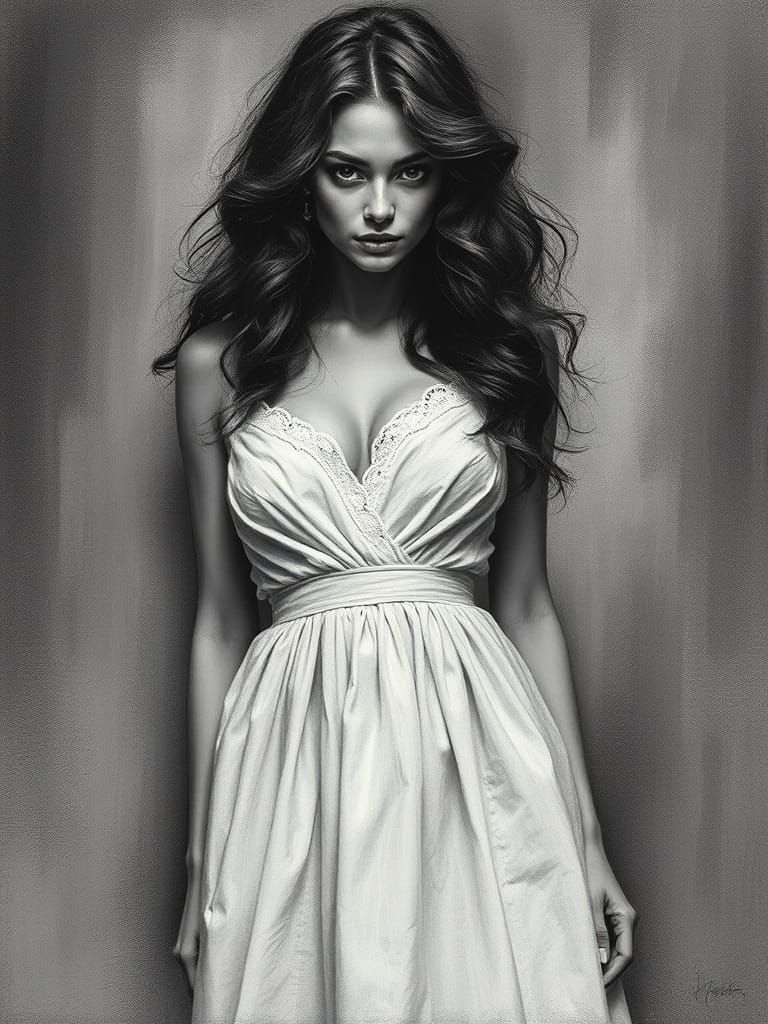 Figure Study in Charcoal Pointillism Style