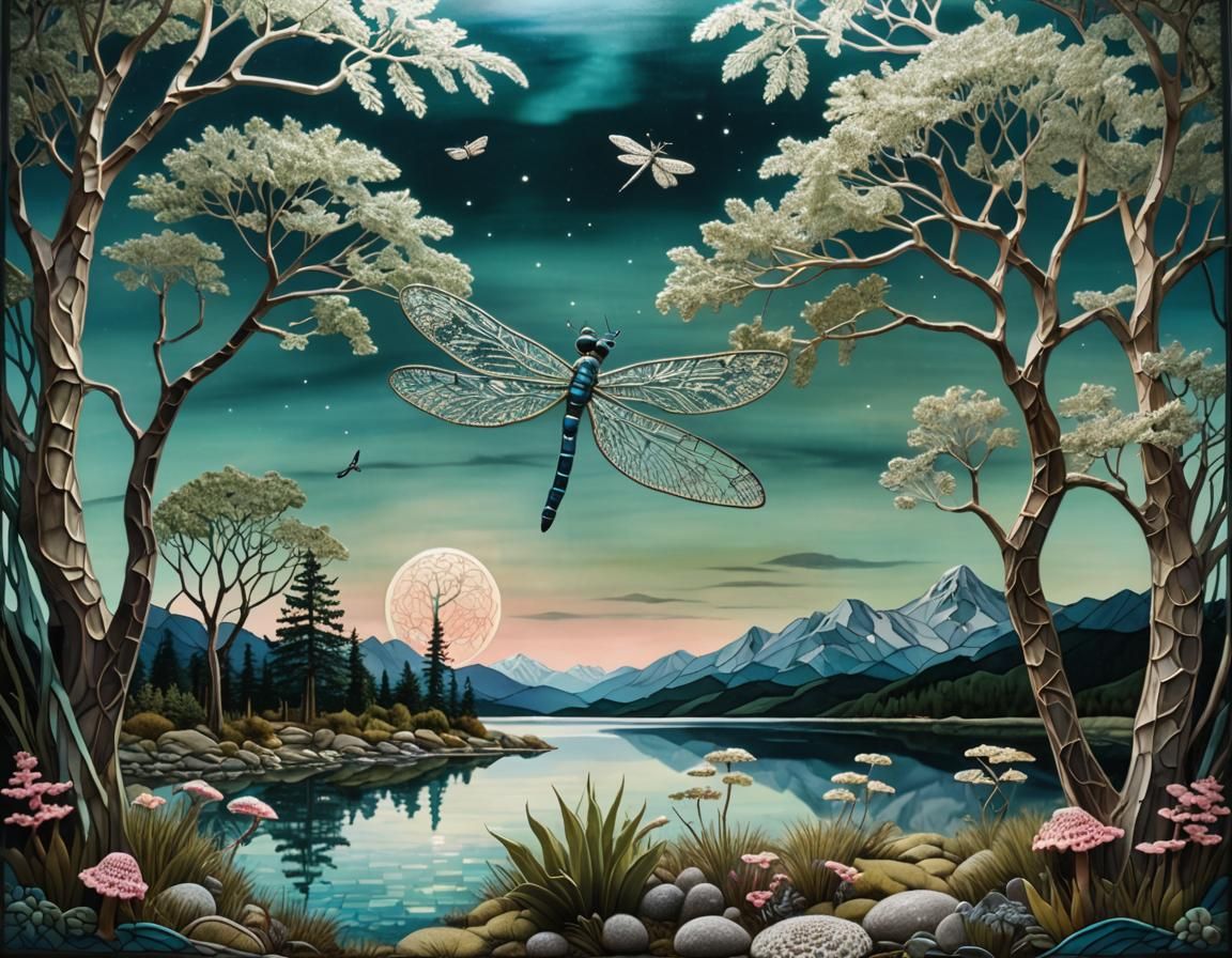 Stained Glass Mosaic: Moonlit Lake Cyanotype