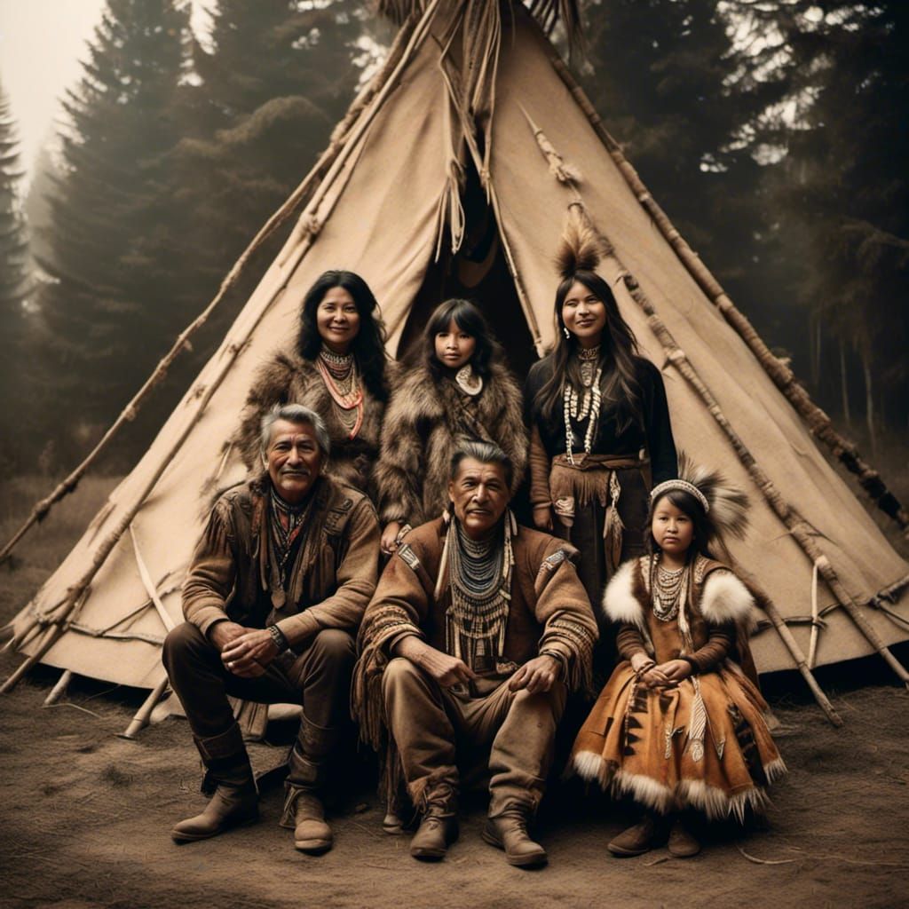 Native American Chieftain and Family Portrait