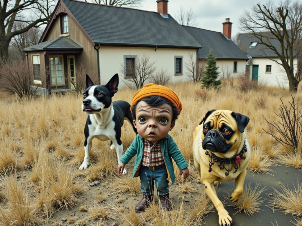 Cute Creepy Dogs in Suburban Backyard