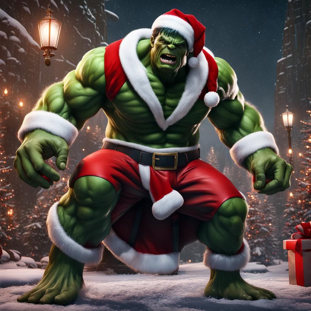 The Incredible Hulk wearing Santa Claus costume