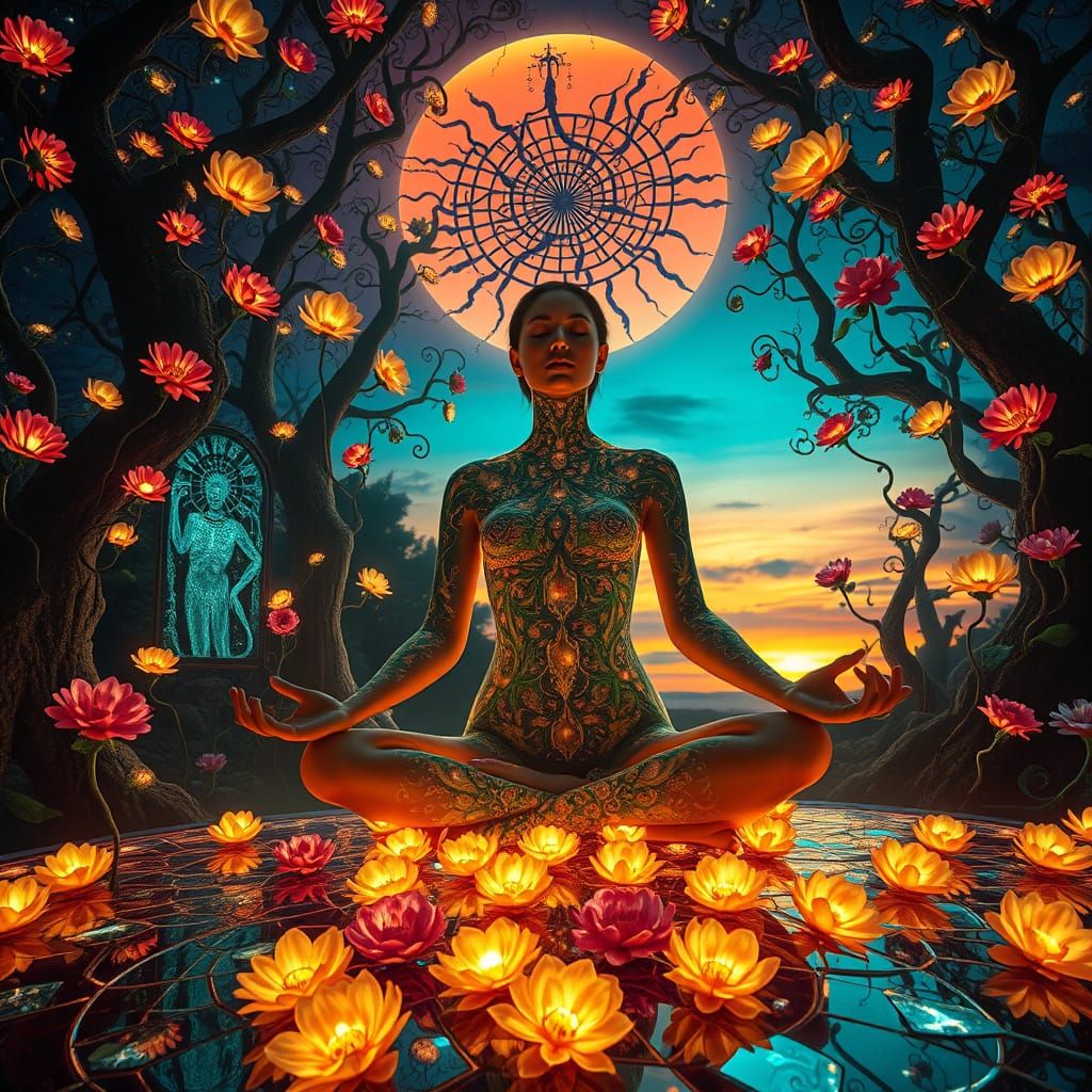 Surrealist Goddess in Dreamlike Labyrinthine Realm with Whim...