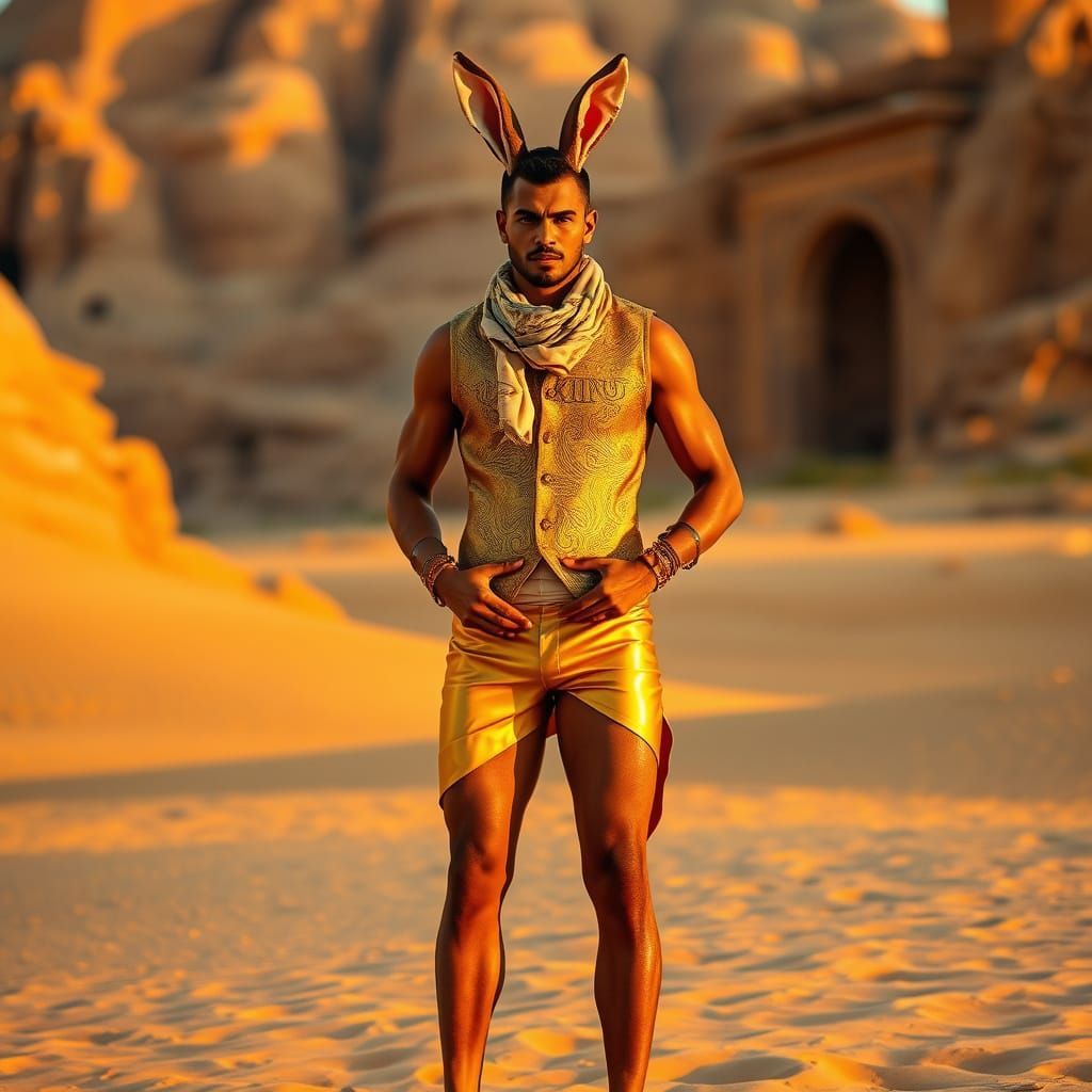 Sensual Desert Warrior in Burnt Gold Bunny Attire